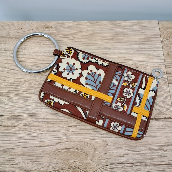 Vera Bradley Handbags - Vera Bradley Wristlet Bag Slate Blooms Bangle Handle Clutch Small Multicolor